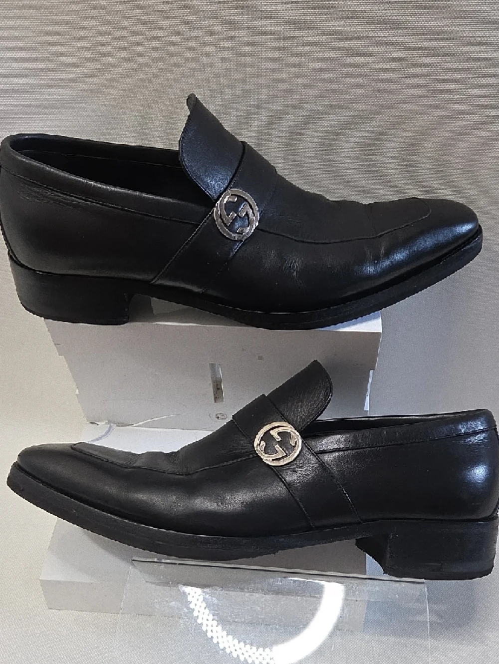 Gucci Black Leather Loafers with Silver Logo Hardware